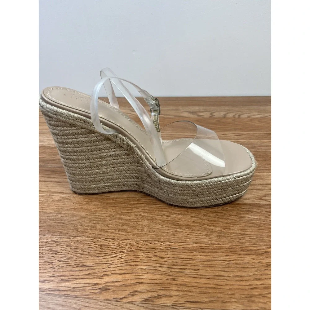 ASOS DESIGN Wide Fit Tasha Espadrille Wedges Sandals in Clear Womens 10 WIDE NEW